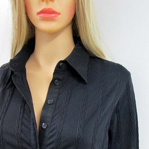 Anne Fontaine Elane Button Down Shirt 38 4 6 Textured Stretch Black Luxury Black - Picture 1 of 10